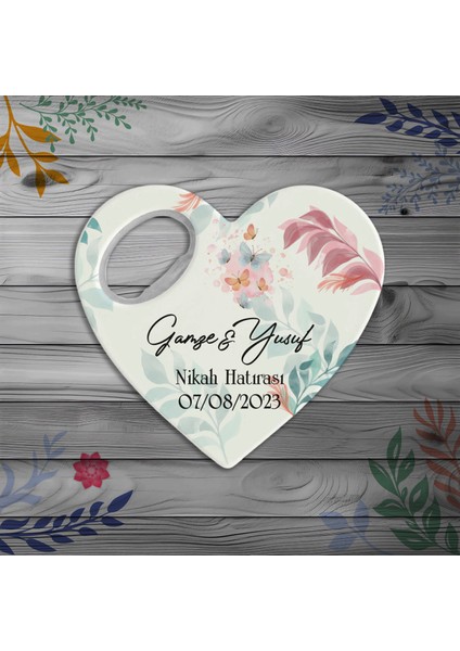 Kişiye Özel Kalpli Magnet Nikah Hatırası (10 Adet) Model-1