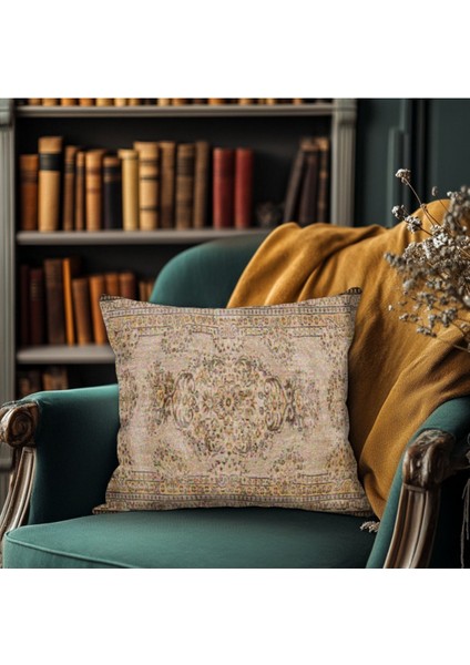 Bej Etnik Desenli Motif Kilim Baskı Kırlent Kılıfı