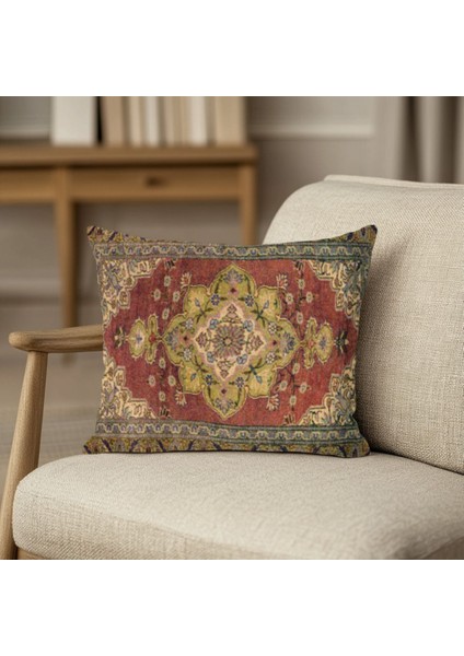 Dijital Baskılı Klasik Halı Desenli Çift Taraflı 43X43 cm Kırlent Kılıfı