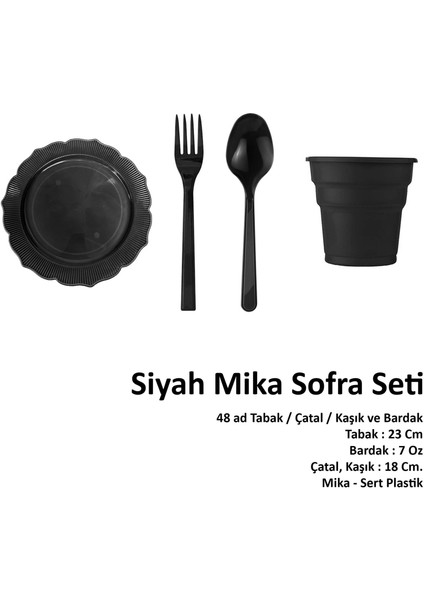 23 Cm. Mika Siyah Şık Parti Piknik Seti - 48 Kişilik Tabak Bardak Çatal Kaşık Takımı fiyatları