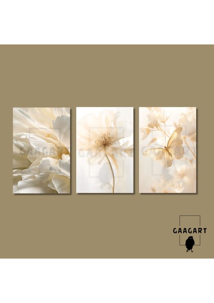 3'lü Kanvas Salon Tablosu Seti Kremrengi Soft Kelebek ve Çiçek indirimleri