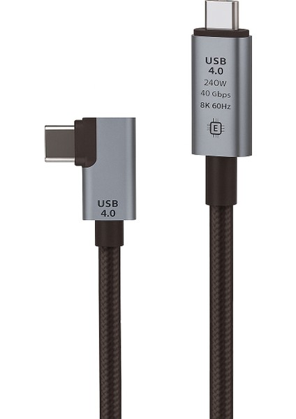 40GBPS 240W 4.0 Thunderbolt L Shape Type-C To Type-C Şarj, Data ve 8k 60Hz Data Transfer Kablosu Tip C 30 cm - PD240W