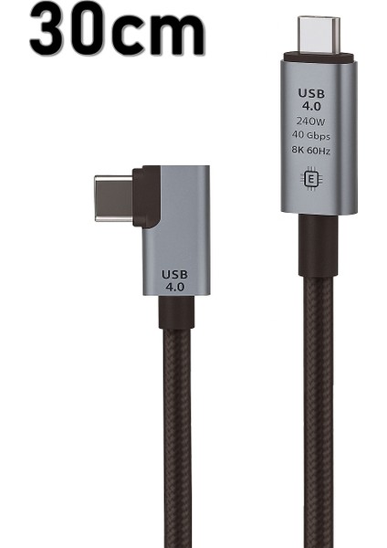 40GBPS 240W 4.0 Thunderbolt L Shape Type-C To Type-C Şarj, Data ve 8k 60Hz Data Transfer Kablosu Tip C 30 cm - PD240W