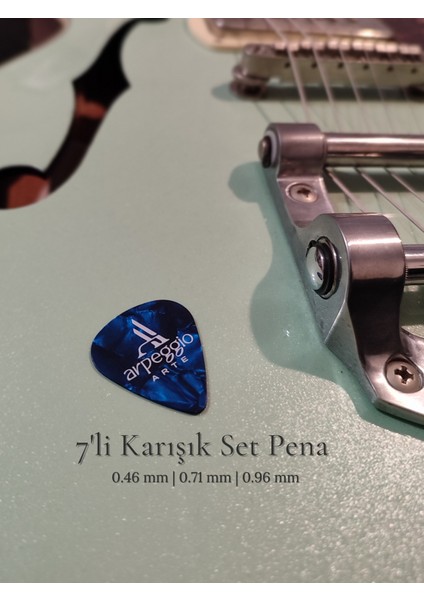 7’li Gitar Pena Seti | Selüloid | 0.46 - 0.71 - 0.96 mm | Karışık Renk | Pena Şarjörü Hediye!