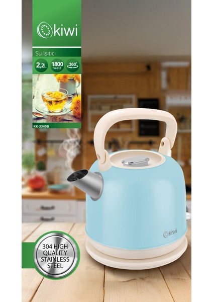 KK-3340 Paslanmaz Çelik Retro Su Isıtıcı Kettle 2,2 Litre