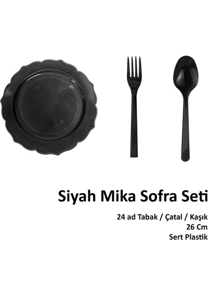 26 Cm. Siyah Sorfa Davet Seti - Sert Mika Plastik - 24 Kişilik Tabak Çatal Kaşık Takımı fiyatları