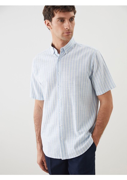 Yeni Sezon Regular Fit Kisa Kollu Cizgili Poplin Erkek Gomlek - S5G177Z8