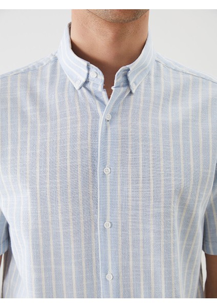 Yeni Sezon Regular Fit Kisa Kollu Cizgili Poplin Erkek Gomlek - S5G177Z8