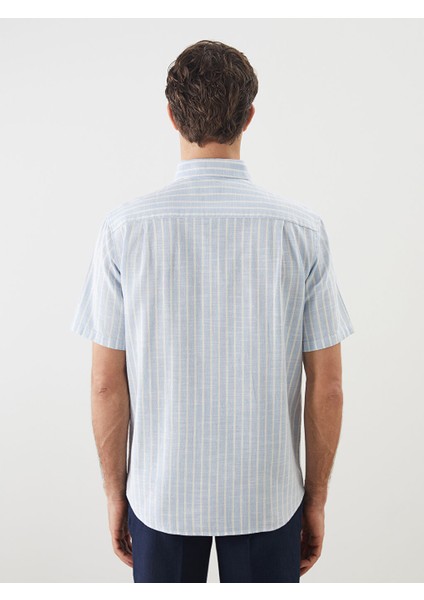 Yeni Sezon Regular Fit Kisa Kollu Cizgili Poplin Erkek Gomlek - S5G177Z8