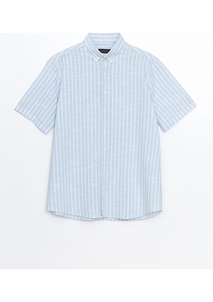 Yeni Sezon Regular Fit Kisa Kollu Cizgili Poplin Erkek Gomlek - S5G177Z8