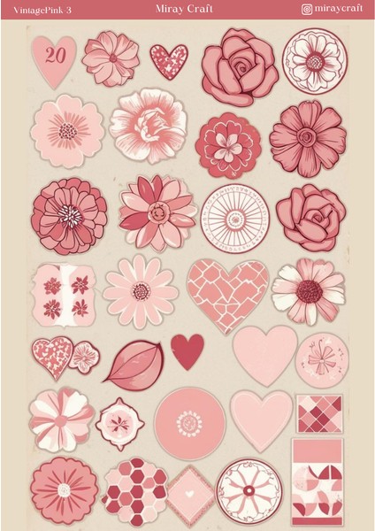 1 Adet Pembe Vintage Temalı Sticker (12X17 Cm) Bullet Journal,scrapbook, Ajanda ve Planlayıcı Için