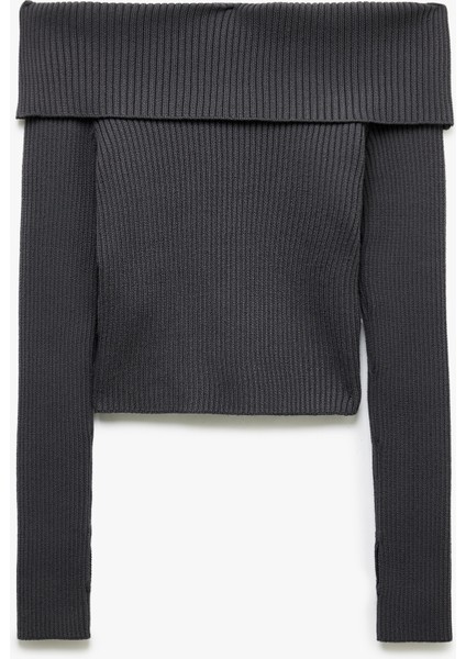 Yeni Sezon Slim Fit Uzun Kollu Omzu Açık Madonna Yaka Triko Kazak fırsatları