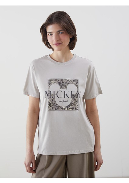 Yeni Sezon Bisiklet Yaka Mickey Mouse Baskili Kadin Tisort - S5DI67Z8