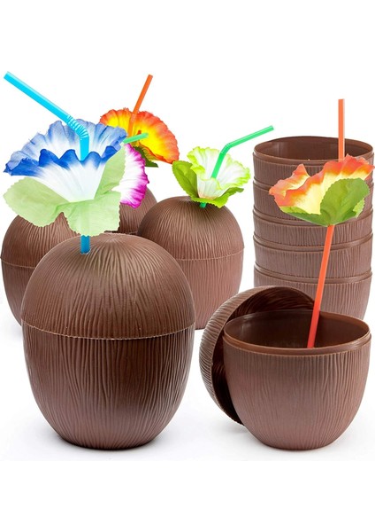 Hindistan Cevizi Hawaii Luau Aloha Pipetli Içecek Kabı Bardak 10X13 cm 1 Adet