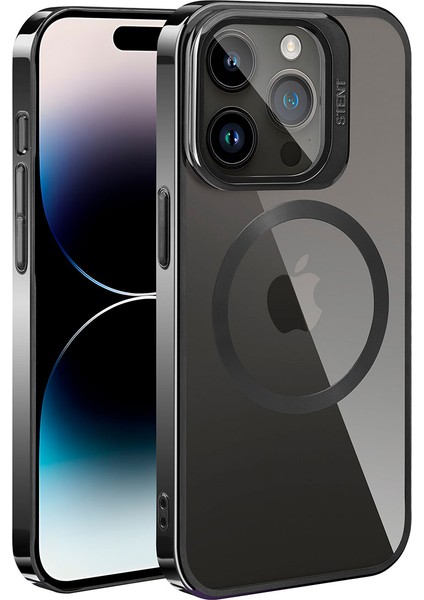 iPhone 14 Pro Max Uyumlu Magsafe Wireless Şarj Özellikli Standlı Iktk Klon Kapak-Siyah