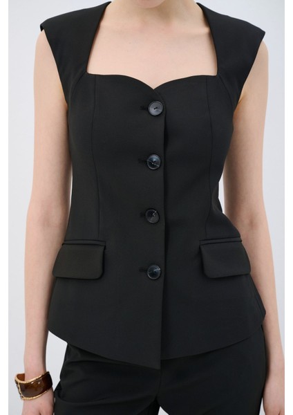 Vatkalı Önü Cepli Yelek Siyah 17943071002 fiyatları