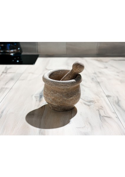 Terra Xl Ultra Büyük Geniş (5kg) (20CM) Şef Havanı - Traverten Mermer Havan Seti - Sarımsak Dövücü - Karabiber ve Kuru Biber Ezici Taş Havan