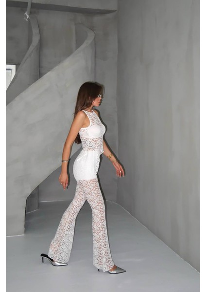 Dantel Detaylı Pantolon Crop Takım NBDF069