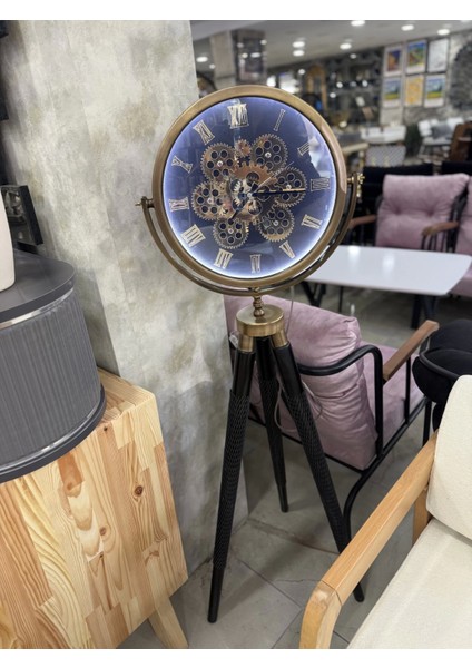 Ledli Tripod Ahşap Ayaklı Dekoratif Saat Döner Çarklı Gold-Siyah fiyatları