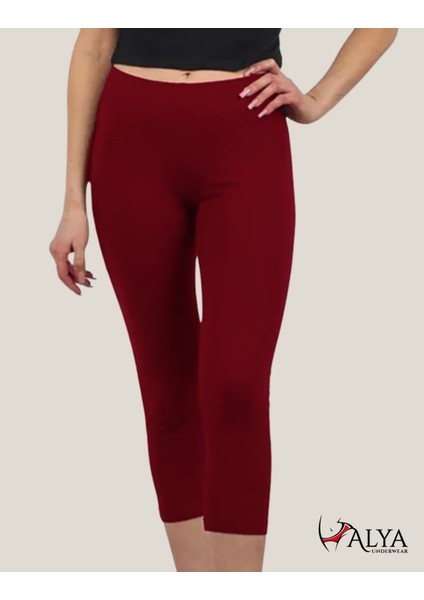 Diz Altı Kapri Tayt Yüksek Bel Likralı Dalgıç Kumaş ( Bordo, Xl )