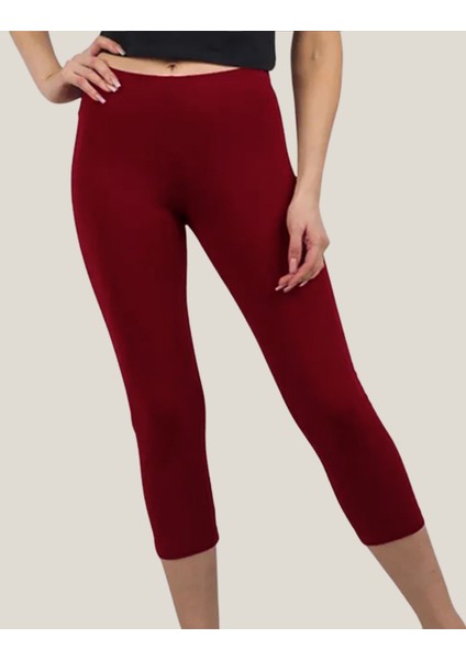 Diz Altı Kapri Tayt Yüksek Bel Likralı Dalgıç Kumaş ( Bordo, Xl ) fırsatları
