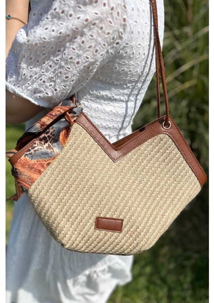 Kadın Hasır Fular Detay Omuz Askılı Çanta