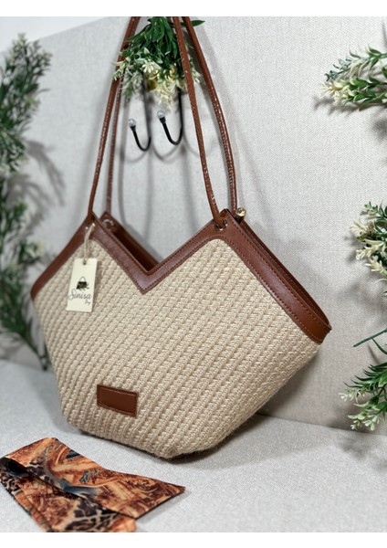 Kadın Hasır Fular Detay Omuz Askılı Çanta modelleri