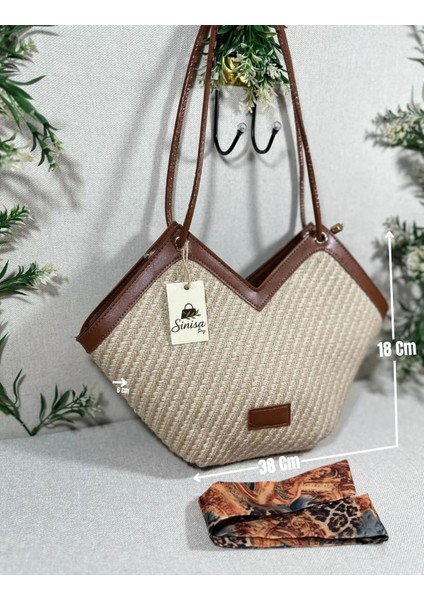 Kadın Hasır Fular Detay Omuz Askılı Çanta
