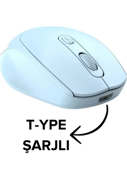 🖱️ 1200 Dpı Şarjlı Bluetooth + 2.4ghz Kablosuz Mouse | Type-C Girişli, Sessiz, Siyah Wireless