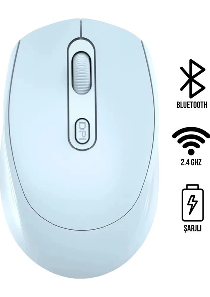 🖱️ 1200 Dpı Şarjlı Bluetooth + 2.4ghz Kablosuz Mouse | Type-C Girişli, Sessiz, Siyah Wireless