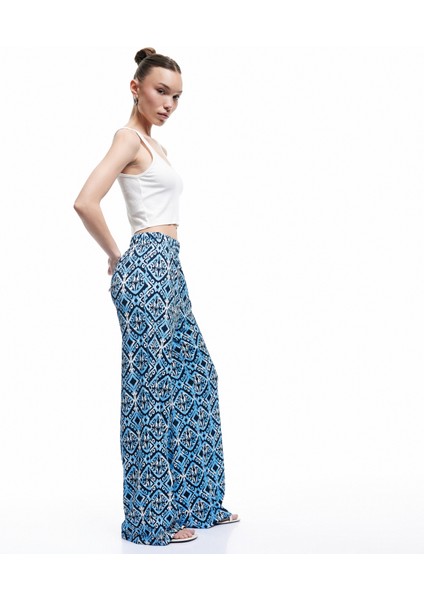 Yeni Sezon Yüksek Bel Bürümcük Baskılı Geniş Paça Pantolon Bürümcük