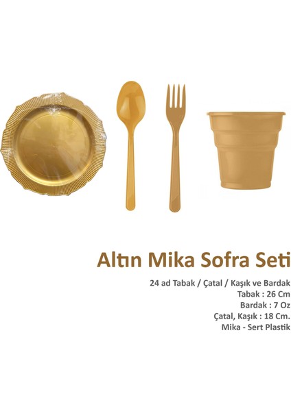 Dayanıklı Mika Plastik Altın Sorfa Piknik Seti - 24 Kişilik Tabak Bardak Çatal Kaşık Takımı fiyatları