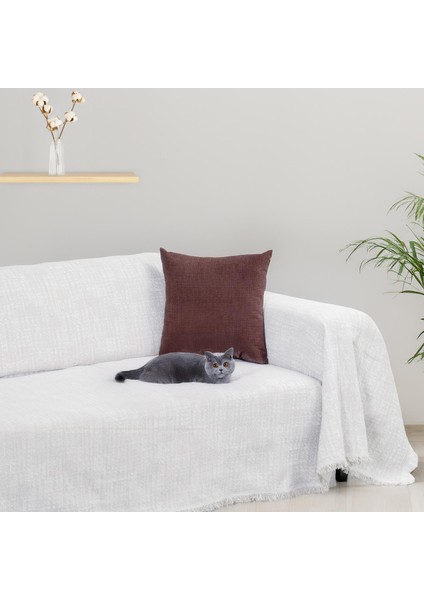 Purecot Premium Pamuklu Püsküllü Koltuk Örtüsü 180X300 Large Çift Taraflı Terletmez Kaymaz , Gri
