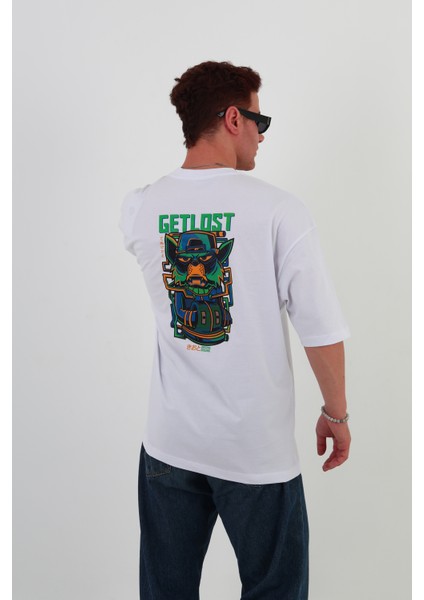 Getlost-Oversize Tişört | Sırt Baskılı – Minimal Göğüs Desenli Unisex Tshirt