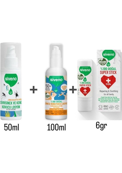 %100 Doğal Yaz Seti 50ML Sinek Kovucu+Yatıştırıcı Stick+Güneş Losyonu SET004