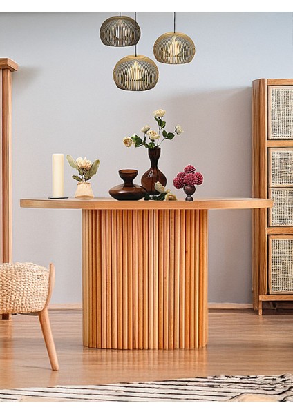 Orion Oval Natural Ahşap Bohem Masa 80X130