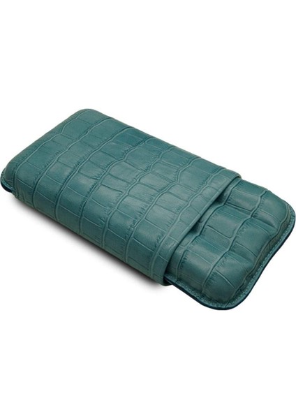 Deri El Yapımı Puro Kılıfı Üçlü (60 Ring) Croco Aguamarina