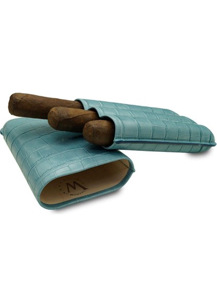 Deri El Yapımı Puro Kılıfı Üçlü (60 Ring) Croco Aguamarina fiyatları