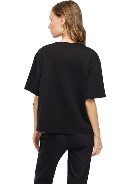 Makis Siyah Renk Regular Fit Bisiklet Yaka Düşük Kollu Tişört modelleri