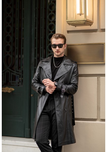 Erkek Hakiki Deri Trençkot