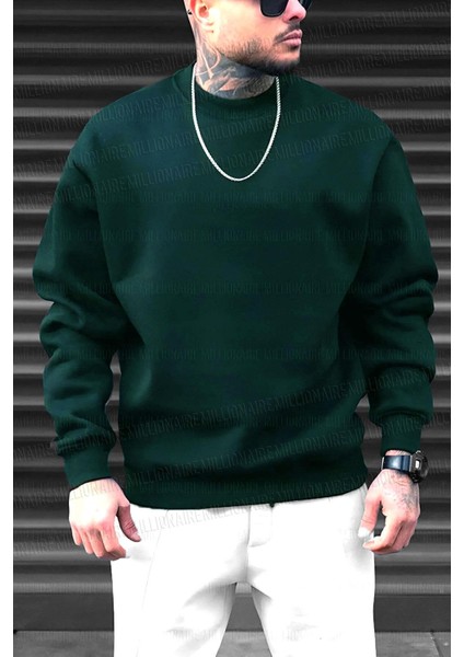 Erkek Nefti Basic 0 Sıfır Yaka Baskısız Düz Oversize Salaş Bol Kesim Polar Sweatshirt