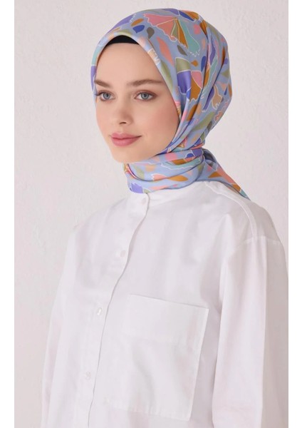 Tivil Saf Ipek Eşarp 4049-04 Mavi Karışık Desen