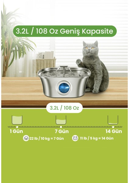 3.2 L Çiftli Paslanmaz Çelik Kedi Köpek Için Otomatik Su Pınarı Su Çeşmesi Su Sebili Sessiz Pompalı