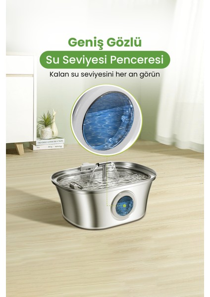 3.2 L Çiftli Paslanmaz Çelik Kedi Köpek Için Otomatik Su Pınarı Su Çeşmesi Su Sebili Sessiz Pompalı