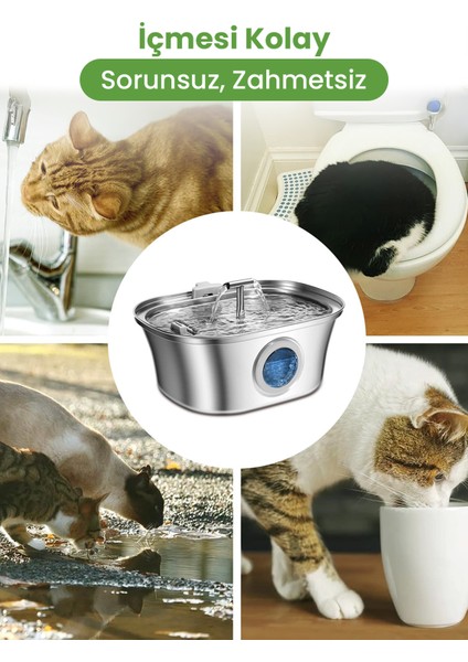 3.2 L Çiftli Paslanmaz Çelik Kedi Köpek Için Otomatik Su Pınarı Su Çeşmesi Su Sebili Sessiz Pompalı