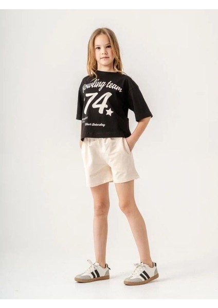 Kız Çocuk Pamuklu 74 Yazılı Şortlu Takım