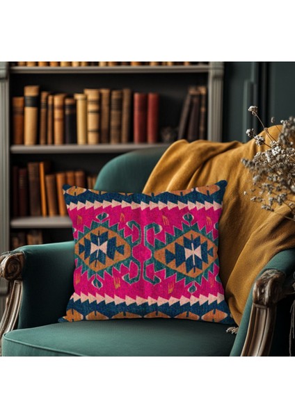 Etnik Geometrik Kilim Desenli Çift Taraflı 43X43 cm Dekoratif Kırlent Kılıfı