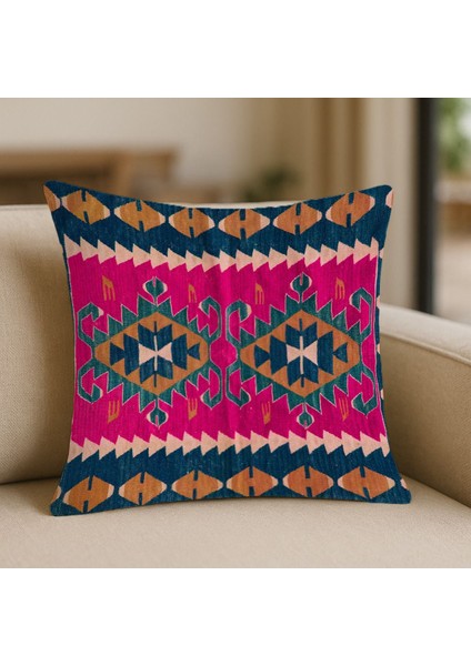 Etnik Geometrik Kilim Desenli Çift Taraflı 43X43 cm Dekoratif Kırlent Kılıfı fiyatları