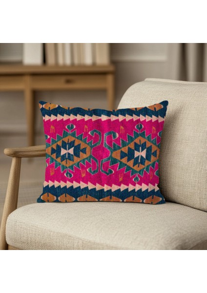 Etnik Geometrik Kilim Desenli Çift Taraflı 43X43 cm Dekoratif Kırlent Kılıfı modelleri