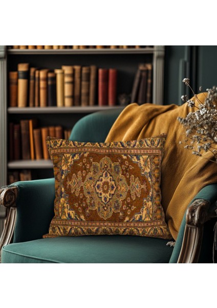 Pers Halı Motifli Çift Taraflı 43X43 cm Dekoratif Kırlent Kılıfı – Klasik ve Şık Salonlar Için
